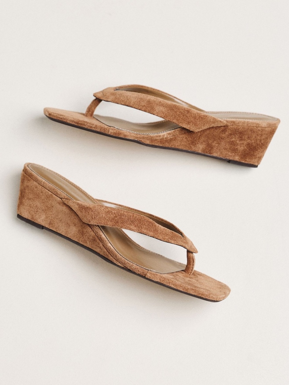 Anthropologie Taupe Suede Wedge Flip Flop Heels EU 39 US 8.5 - Picture 2 of 11